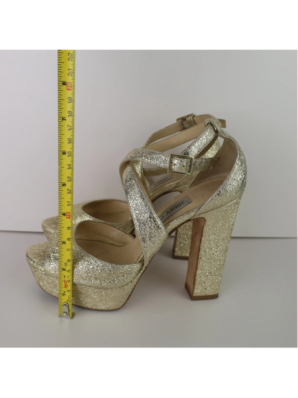 Jimmy Choo Gold Platform Heels EU 36.5 US 6.5 Metallic Leather Sandals 0483 - Picture 10 of 16